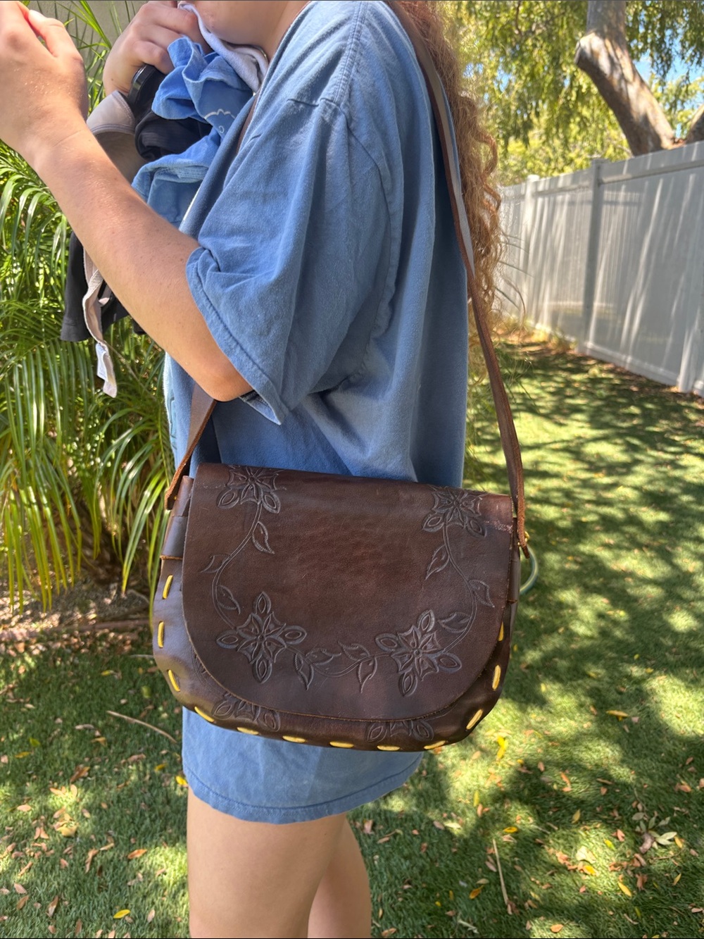 Vintage Tooled Leather Handmade Saddle Shoulder Bag Boho-Haruko - Picture 4 of 17